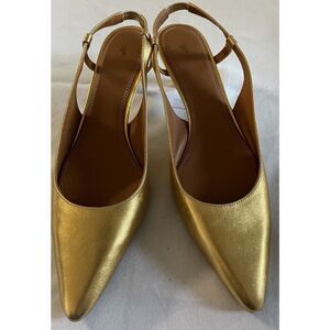 New $535 Polo Ralph Lauren Gold Metallic Slingback Kitten Heels Shoes Size 10B